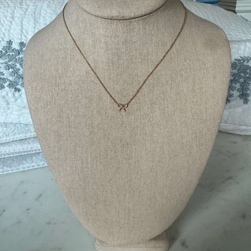 14k Yellow Gold and Diamond Bow Necklace